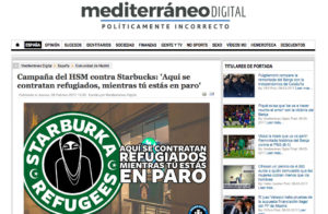 Campaña del hsm contra starbucks aqui se contratan refugiados mientras tu estas en paro